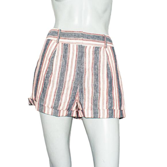 FRAME High Waist Linen Shorts Natural White Multi Stripe Size 2 - Picture 2 of 10